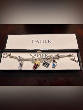 Napier Silver-Tone Movie Night Charm Bracelet with Red and Blue Accents